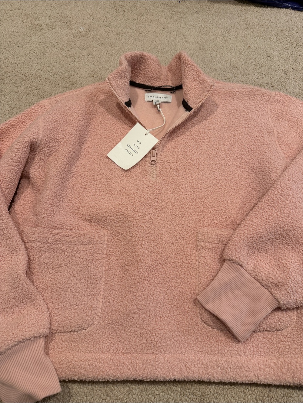 Free assembly Cozy Blush Sherpa Quarter-Zip Pullover XS nwt